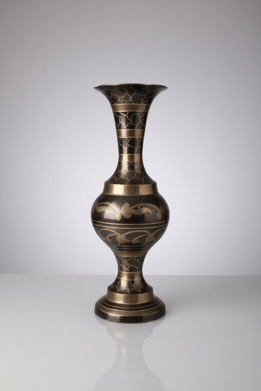 Decorative vase with intricate patterns on a textured surface