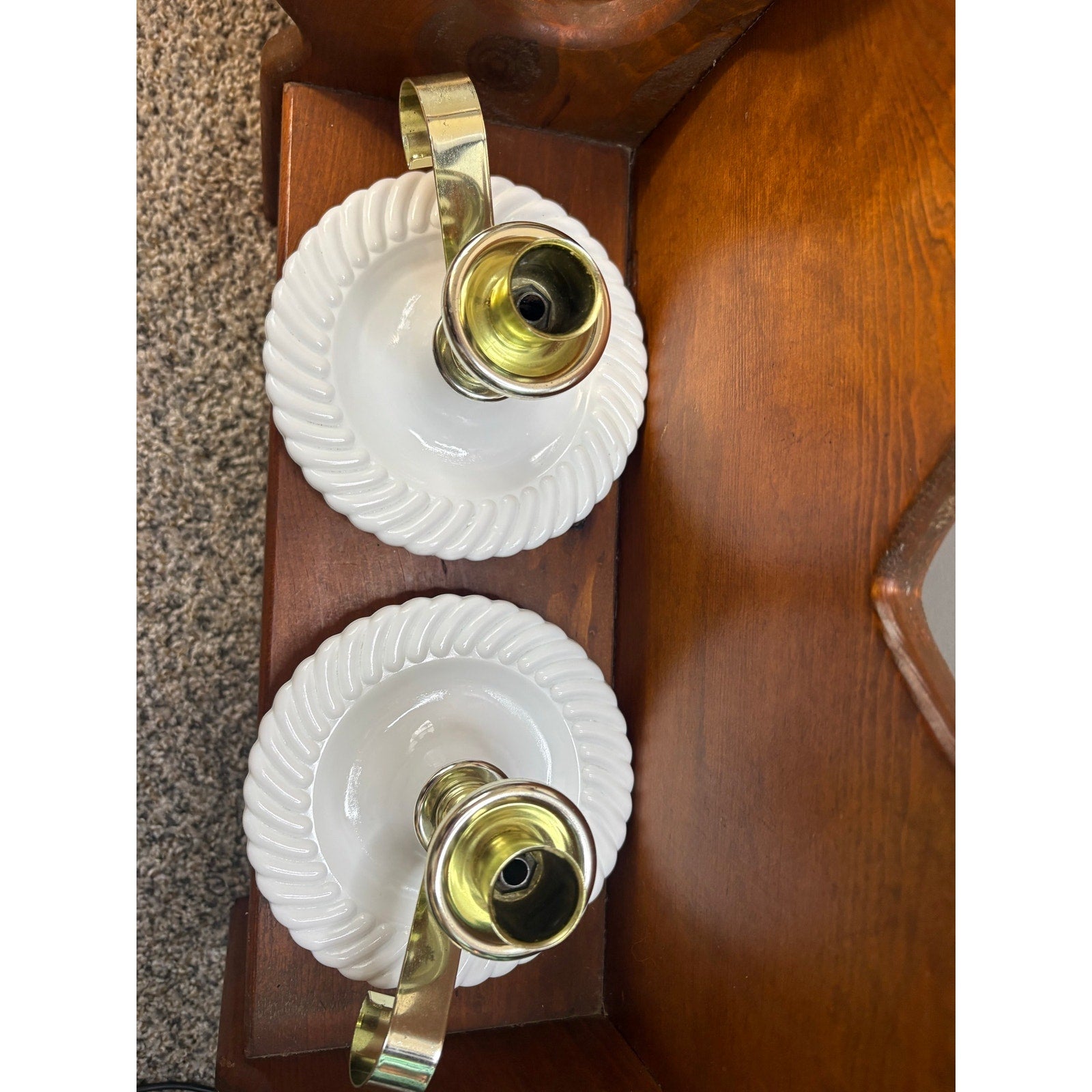 The Moonlit Heirloom Milk Glass Chamberstick Candle Holders, Vintage 1950s