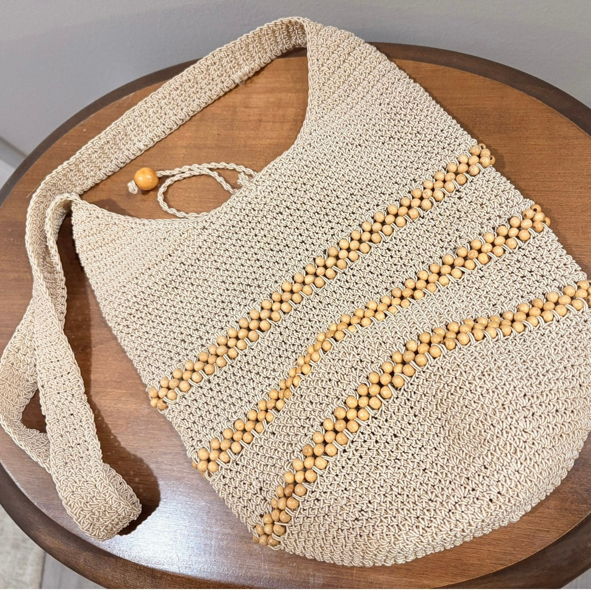Vintage 70s Lillie Rubin Crochet Beaded Hobo Bag Boho Beach Tote