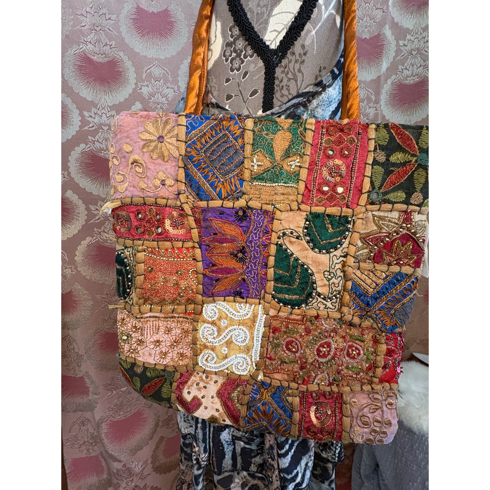 The Kaleidoscope Tote- Vintage Indian Banjara Beaded Patchwork Bag