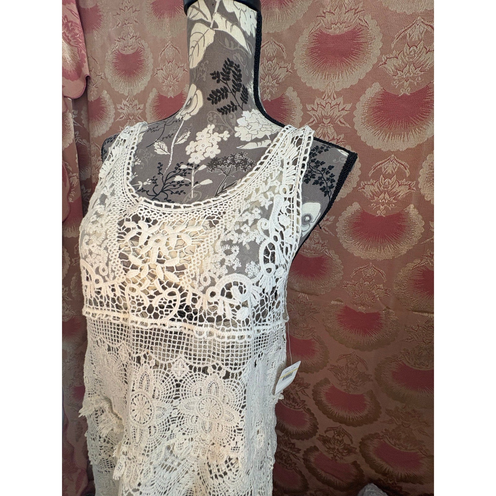 Free People Crochet Lace Tunic Top – Ivory Boho Mini Dress Cover Up