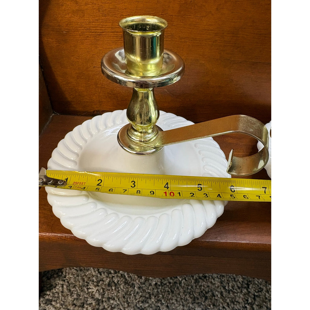 The Moonlit Heirloom Milk Glass Chamberstick Candle Holders, Vintage 1950s