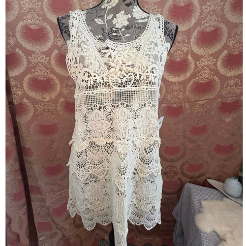 Free People Crochet Lace Tunic Top – Ivory Boho Mini Dress Cover Up