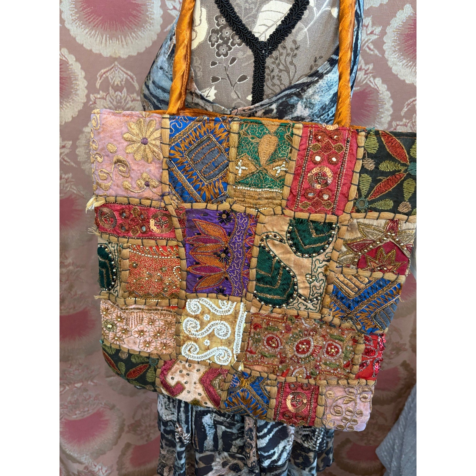 The Kaleidoscope Tote- Vintage Indian Banjara Beaded Patchwork Bag