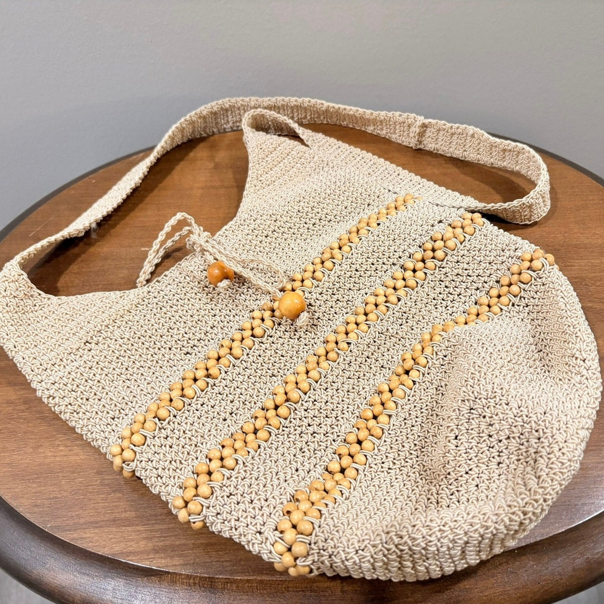 Vintage 70s Lillie Rubin Crochet Beaded Hobo Bag Boho Beach Tote