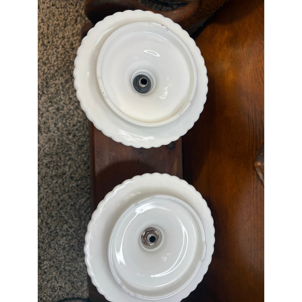 The Moonlit Heirloom Milk Glass Chamberstick Candle Holders, Vintage 1950s