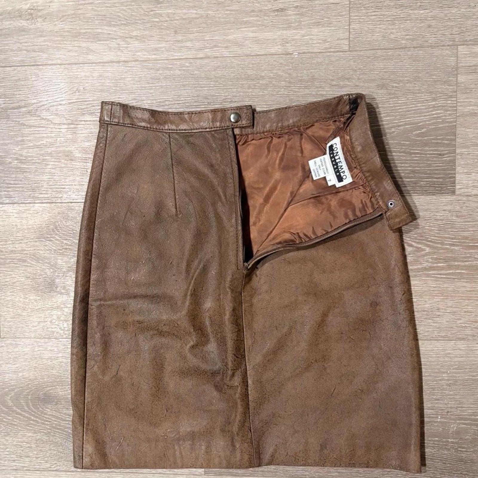The Camel Leather Mini Skirt