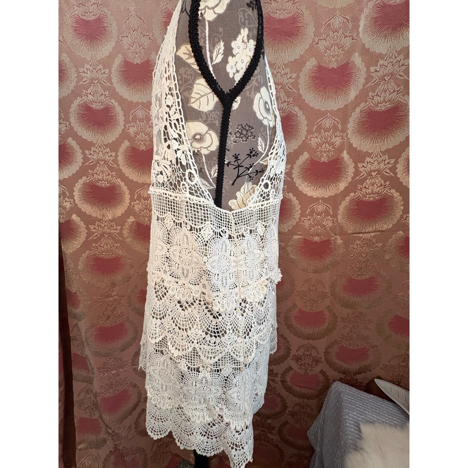 Free People Crochet Lace Tunic Top – Ivory Boho Mini Dress Cover Up