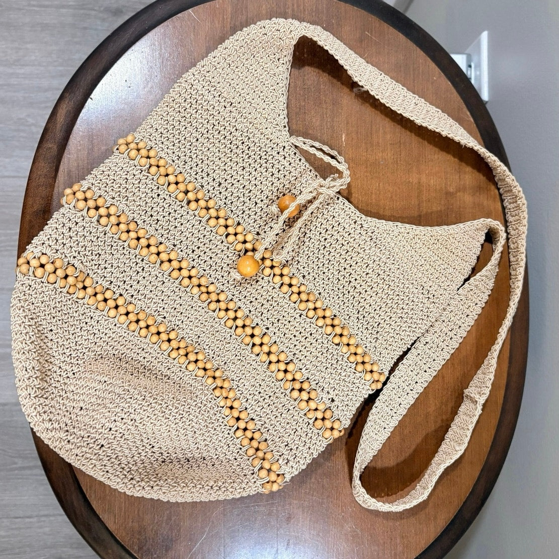 Vintage 70s Lillie Rubin Crochet Beaded Hobo Bag Boho Beach Tote