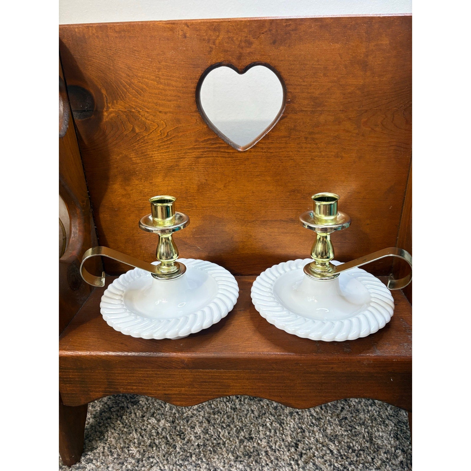 The Moonlit Heirloom Milk Glass Chamberstick Candle Holders, Vintage 1950s