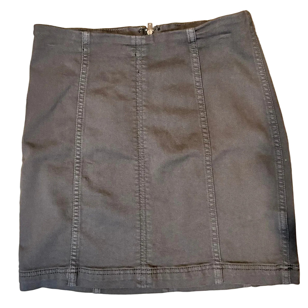 Black denim mini skirt on a white background