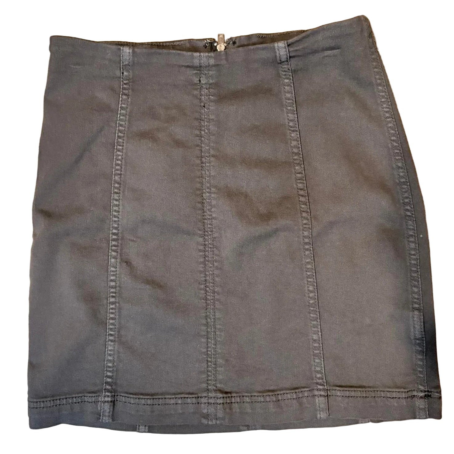 Black denim mini skirt on a white background