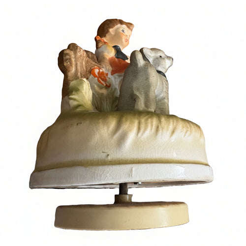 Second Wing Studio Vintage Sankyo Japan Ceramic Music Box, Girl with Lamb, Cottagecore Nursery - Music Boxes Home Decor - Figurines