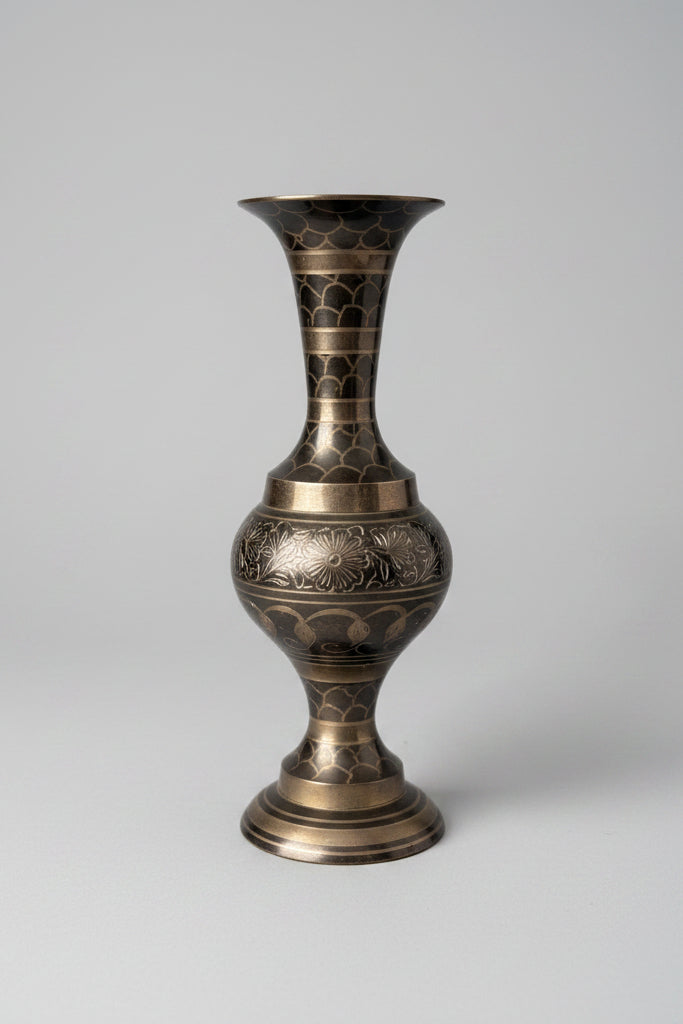 Decorative vase with intricate patterns on a textured surface