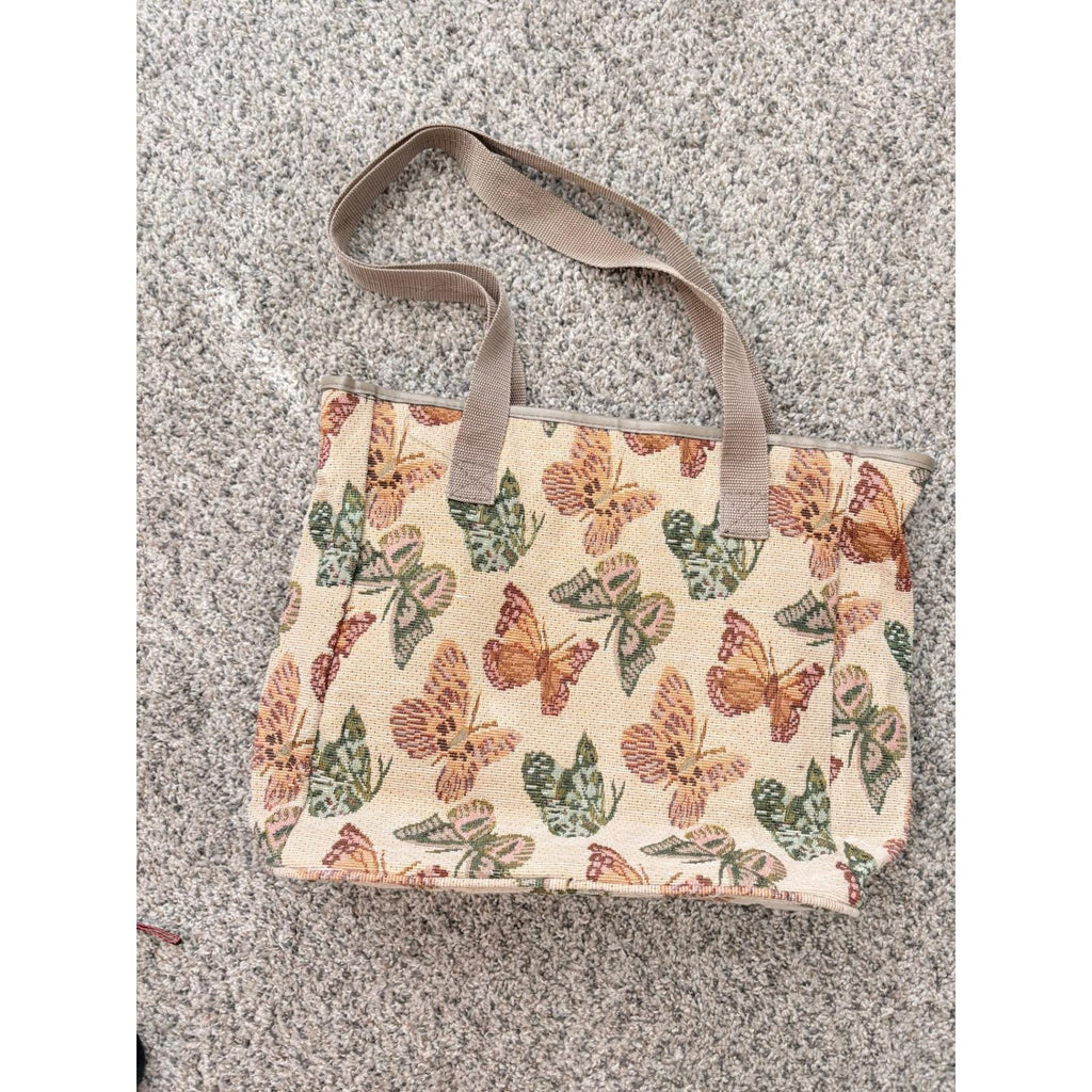 Vintage 90s Butterfly Tapestry Canvas Tote Bag by J Garden