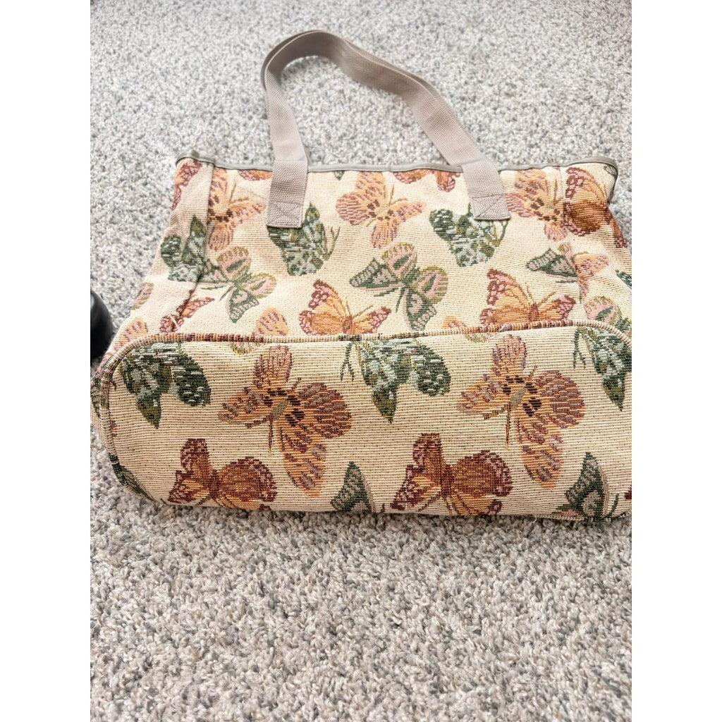 Vintage 90s Butterfly Tapestry Canvas Tote Bag by J Garden