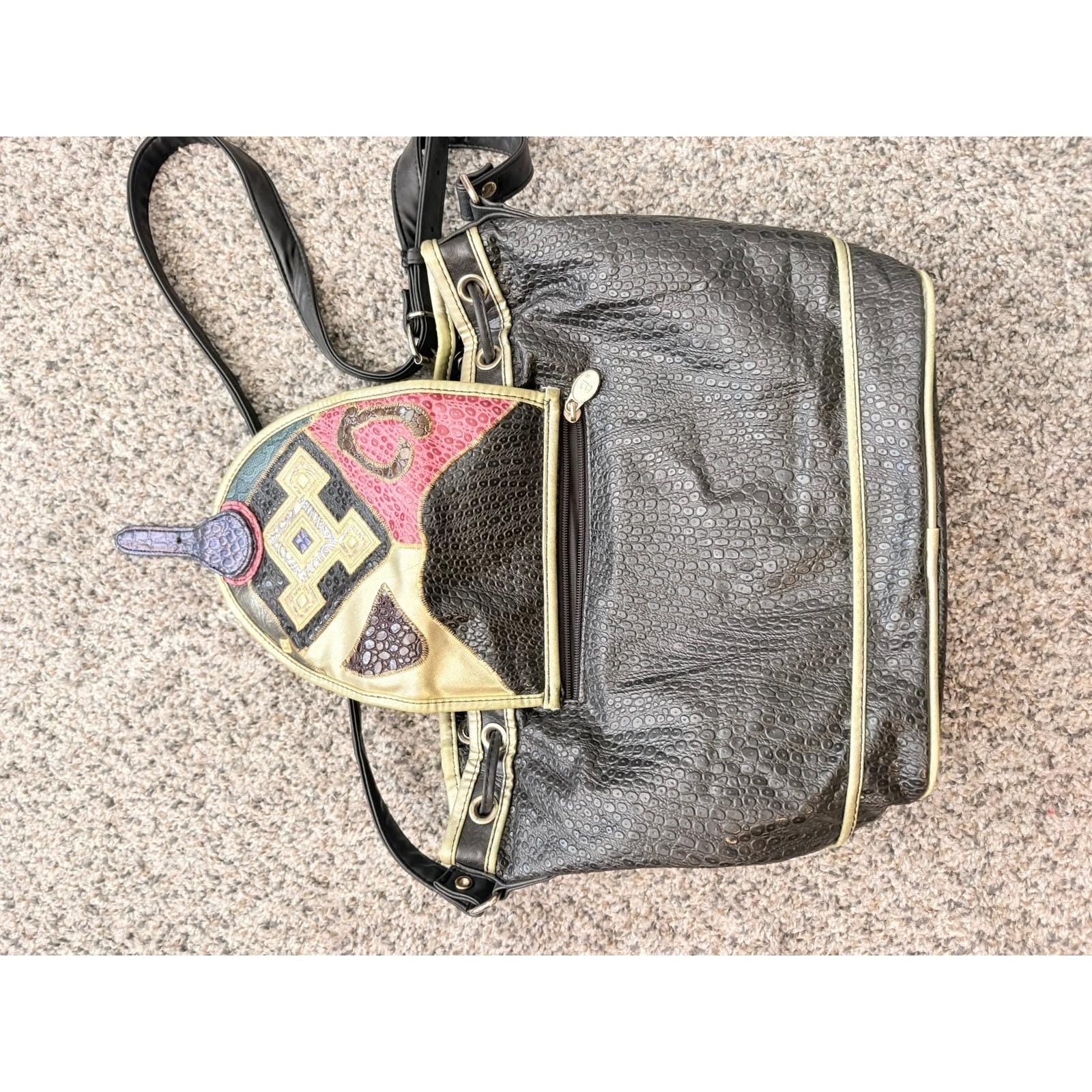 1980s Vintage NAS Bucket Bag: Leather Patchwork Crossbody Bag