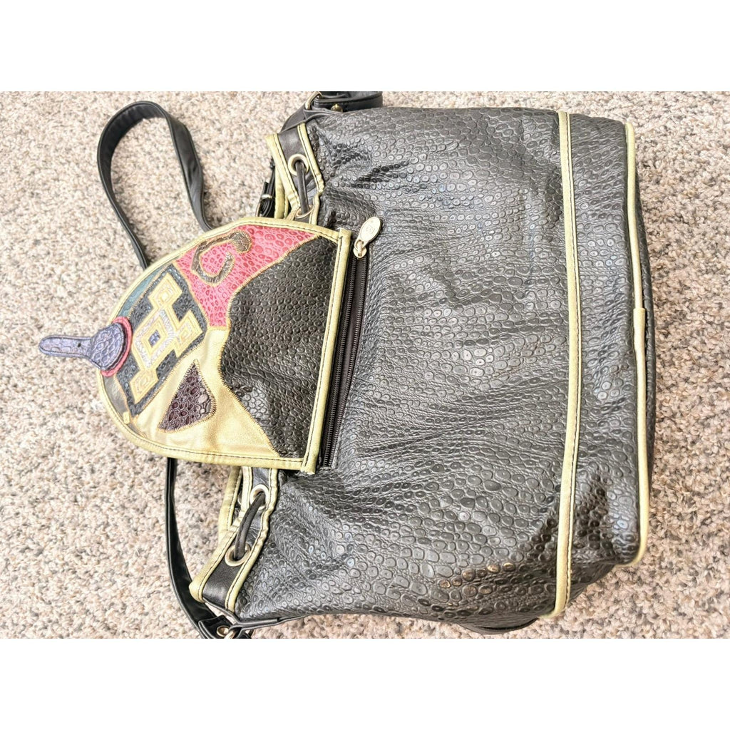 1980s Vintage NAS Bucket Bag: Leather Patchwork Crossbody Bag