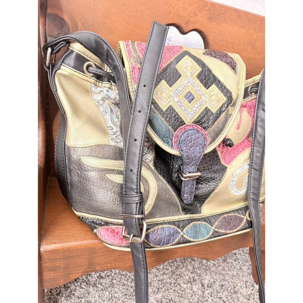 1980s Vintage NAS Bucket Bag: Leather Patchwork Crossbody Bag