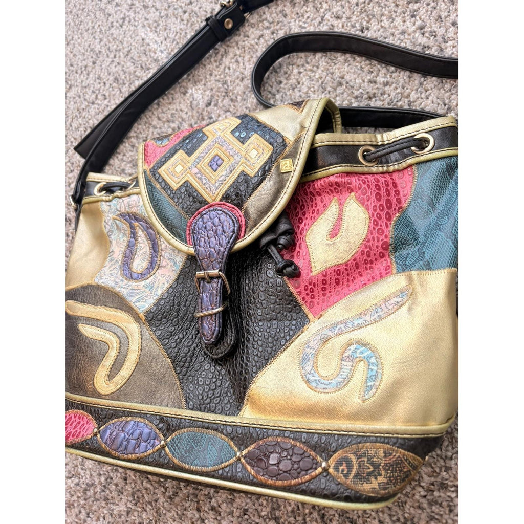 1980s Vintage NAS Bucket Bag: Leather Patchwork Crossbody Bag