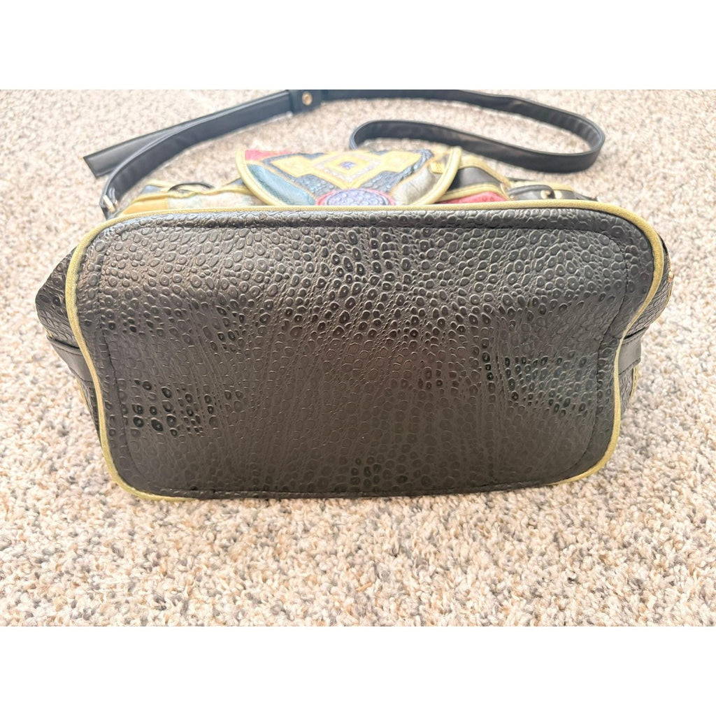 1980s Vintage NAS Bucket Bag: Leather Patchwork Crossbody Bag