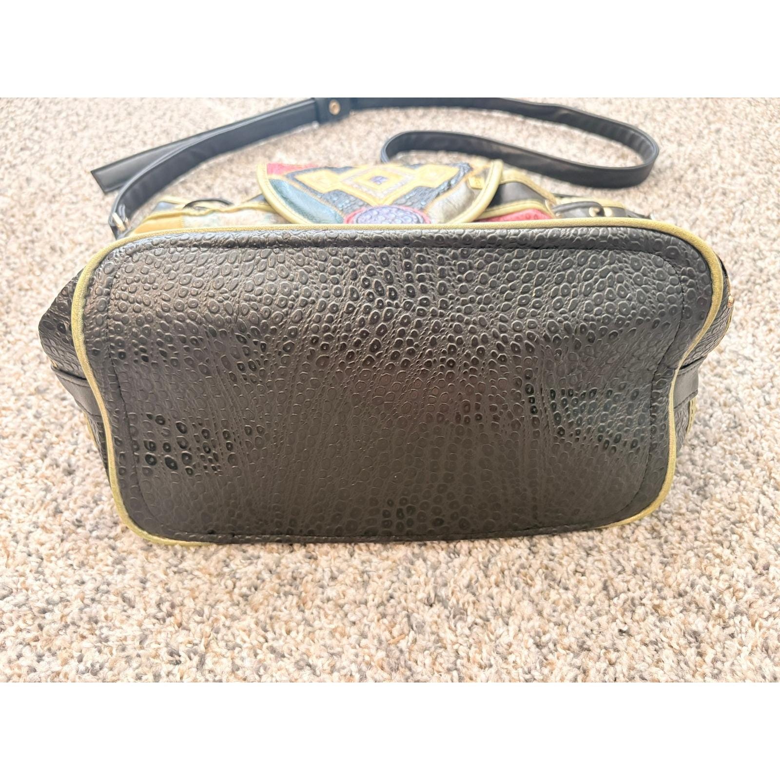 1980s Vintage NAS Bucket Bag: Leather Patchwork Crossbody Bag