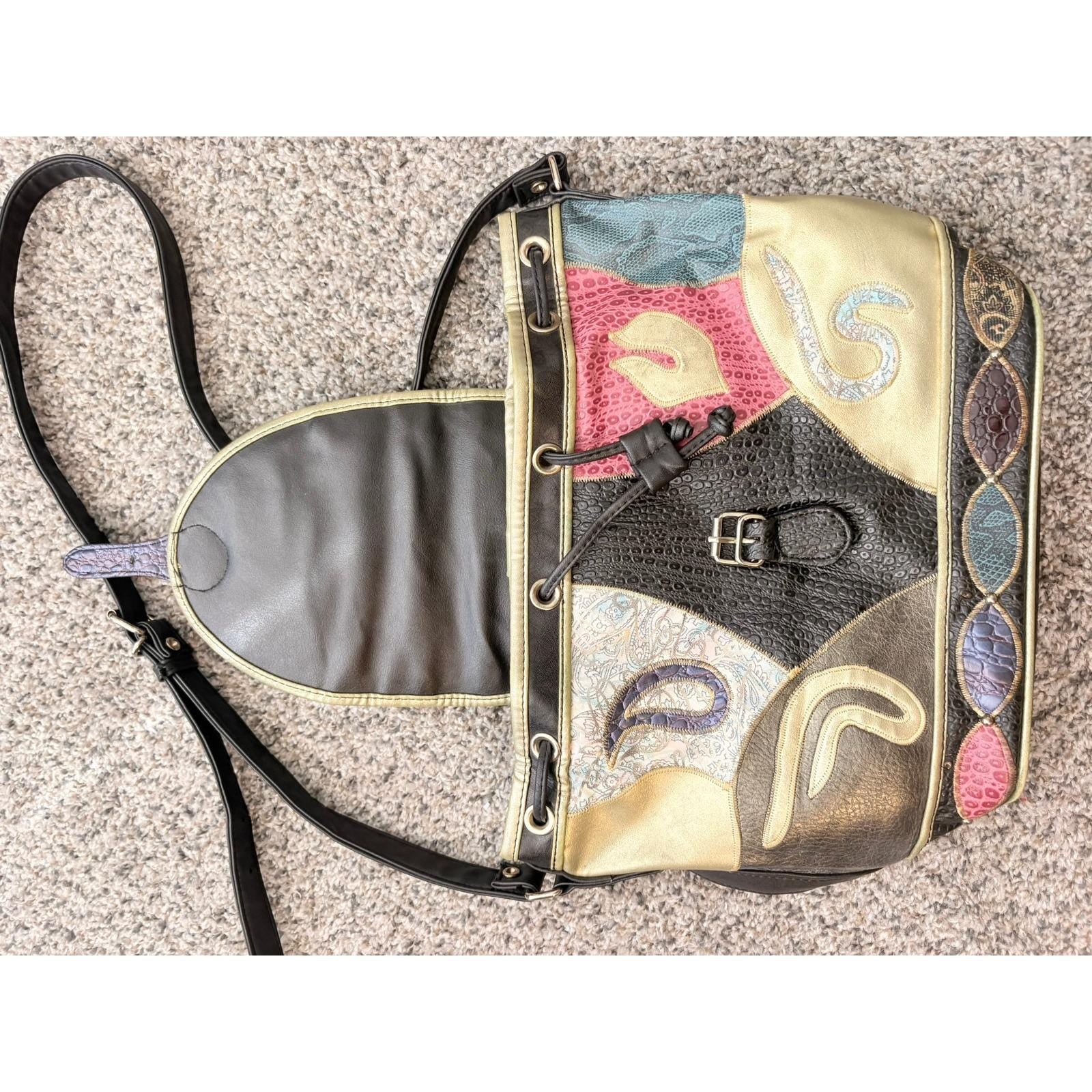 1980s Vintage NAS Bucket Bag: Leather Patchwork Crossbody Bag