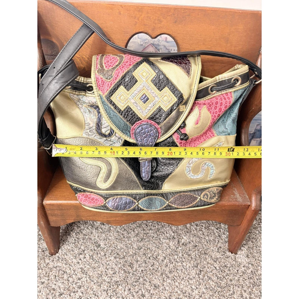 1980s Vintage NAS Bucket Bag: Leather Patchwork Crossbody Bag