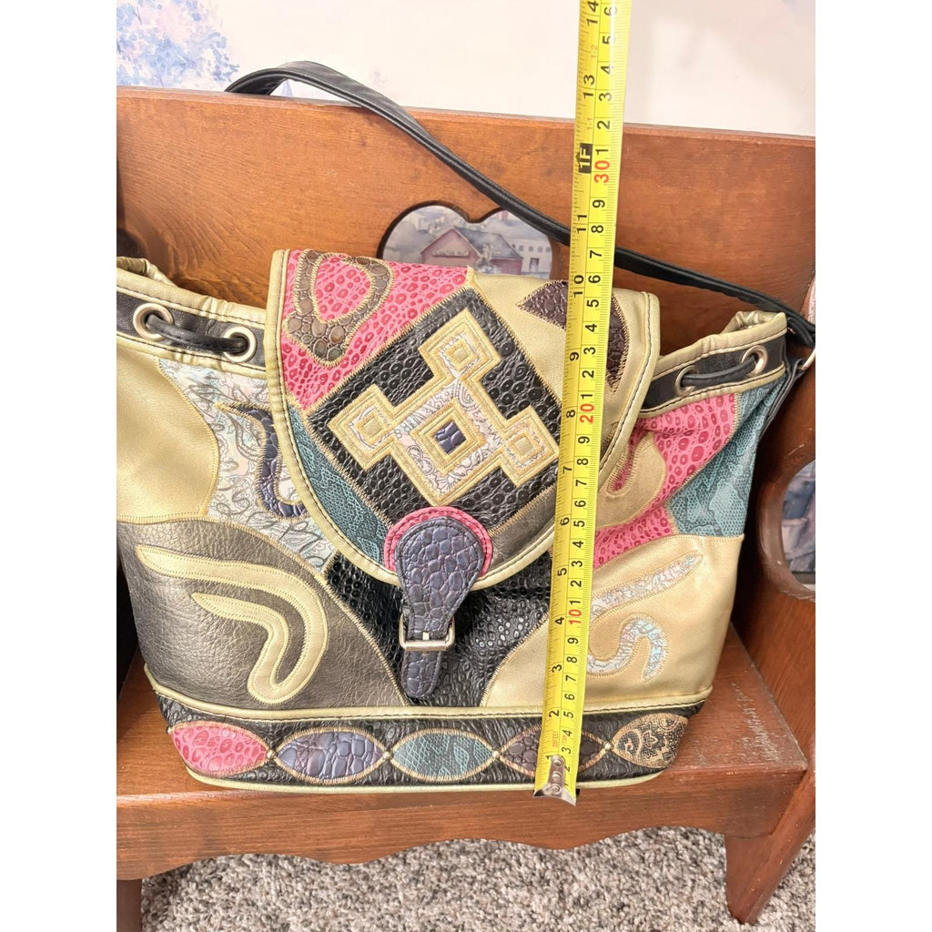 1980s Vintage NAS Bucket Bag: Leather Patchwork Crossbody Bag